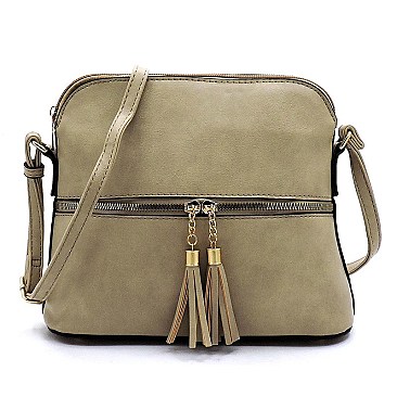 Fashion Tassel Zip Dome Crossbody Bag Satchel