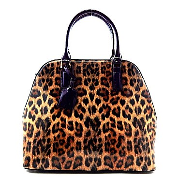 Leopard Print Patent Dome Boutique Satchel