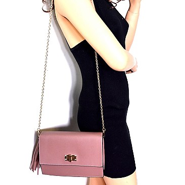 K28-6563-LP Tassel Accent Turn-Lock Flap Shoulder Bag