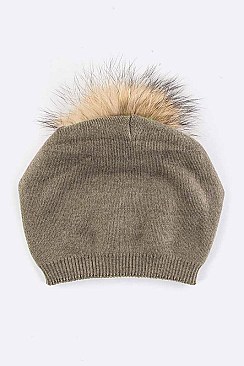 Stylish Raccoon Fur Pom Pom Slouchy Beanie LA-EMH8576
