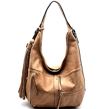 KB1007-LP Tassel Accent Multi Zipper Decorated Hobo