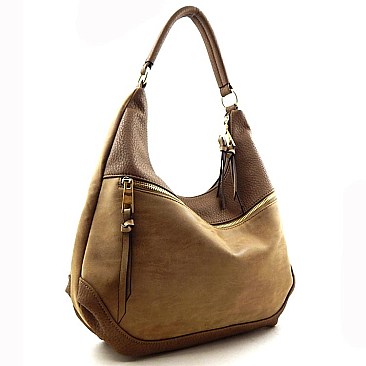 Two-Tone Fashion Front Zippered Pocket Hobo