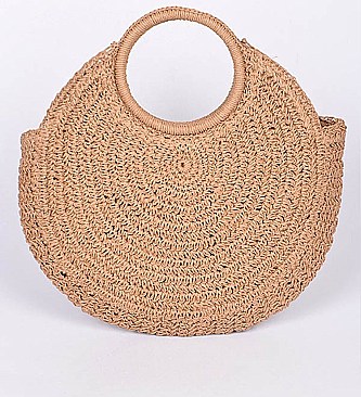 Large Raffia Woven Round Handbag