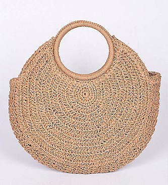 Large Raffia Woven Round Handbag