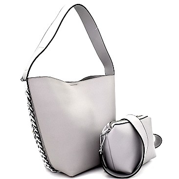 KL6679-LP Silver-Tone Chain Accent 2 in 1 Single Strap Hobo