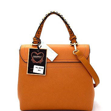 KL6835-LP Chain Accent Top-Handle Compartment Flap Satchel
