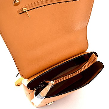 KL6835-LP Chain Accent Top-Handle Compartment Flap Satchel
