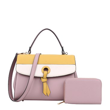 2-in-1 Color Block Satchel Bag With Wallet