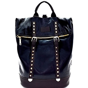 Stud Accent Metallic Fold-Over Fashion Backpack MH-KY7012