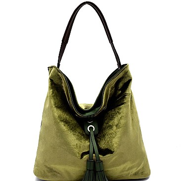 L0111-LP Tassel Accent Velvet Hobo