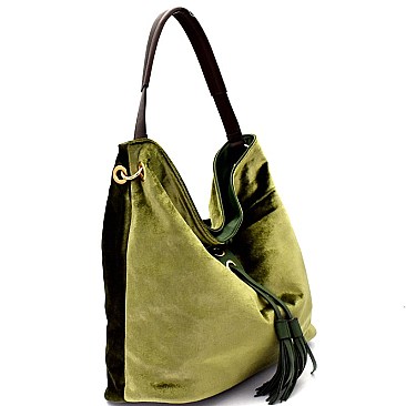 L0111-LP Tassel Accent Velvet Hobo