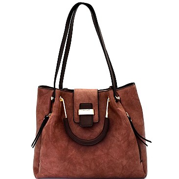 [S]L0123-LP Hardware Accent Bucket Metal Handle 2 Way Satchel SET