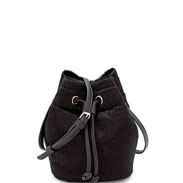 L0134-LP Faux Calf Hair Drawstring Shoulder Bag