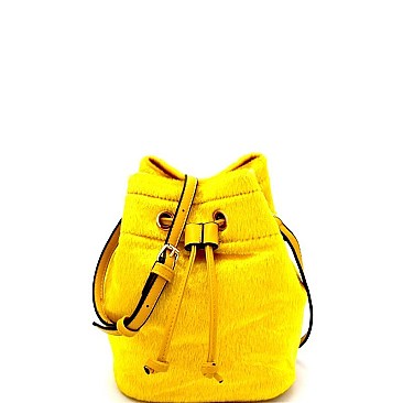 L0134-LP Faux Calf Hair Drawstring Shoulder Bag