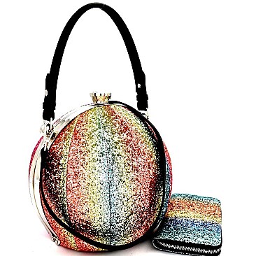 L0147-LP Multi-colored Glitter Patchwork Ball-Shaped Unique Satchel SET