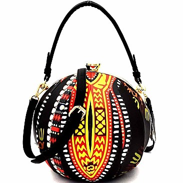 Ethnic Print Patchwork Ball-Shaped 2-Way Satchel MH-L0181