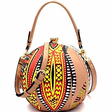 Ethnic Print Patchwork Ball-Shaped 2-Way Satchel MH-L0181