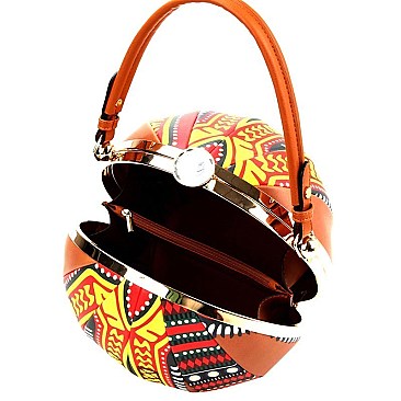 Ethnic Print Patchwork Ball-Shaped 2-Way Satchel MH-L0181