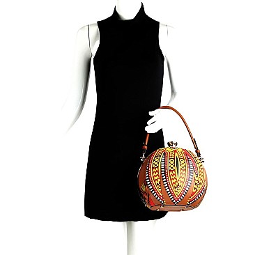 Ethnic Print Patchwork Ball-Shaped 2-Way Satchel MH-L0181