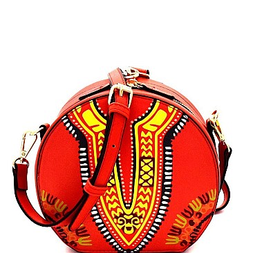 Wrist Handle Accent Ethnic Print Round Shoulder Bag MH-L0183