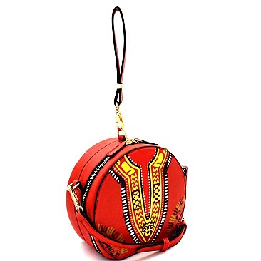 Wrist Handle Accent Ethnic Print Round Shoulder Bag MH-L0183