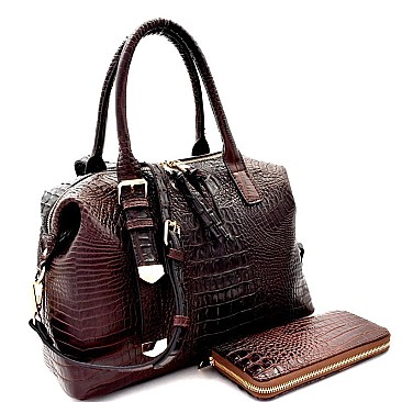 Crocodile Embossed 2-Way Satchel Wallet SET MH-L0197W