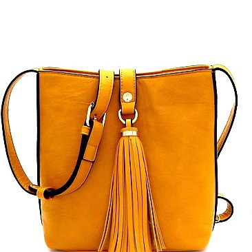 Tassel Accent Bucket Cross Body Shoulder Bag