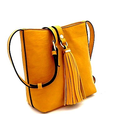 Tassel Accent Bucket Cross Body Shoulder Bag