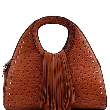 Classy Faux-Leather Ostrich Skin w/ Fringe Hand Bag MH-L0212