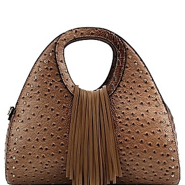 Classy Faux-Leather Ostrich Skin w/ Fringe Hand Bag MH-L0212