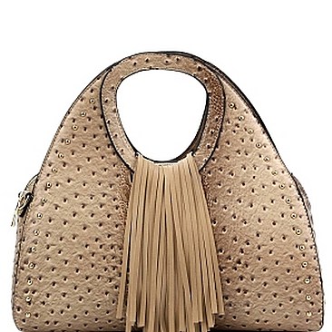 Classy Faux-Leather Ostrich Skin w/ Fringe Hand Bag MH-L0212