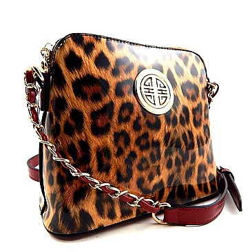 Leopard Emblem Chained Strap Messenger