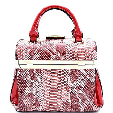 L63121-LP Snake Print Patent Frame Boutique Satchel