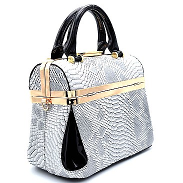 L63121-LP Snake Print Patent Frame Boutique Satchel