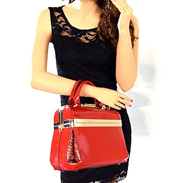 L6312-LP Snake Trim Patent Frame Boutique Satchel