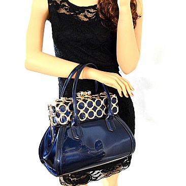 L8748-LP Hardware Accent Patent Kiss-Lock Boutique Satchel