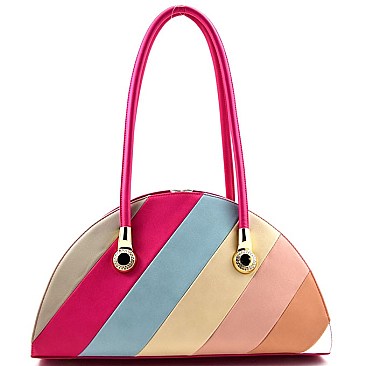 Jewel-top Round Frame Stripe Satchel