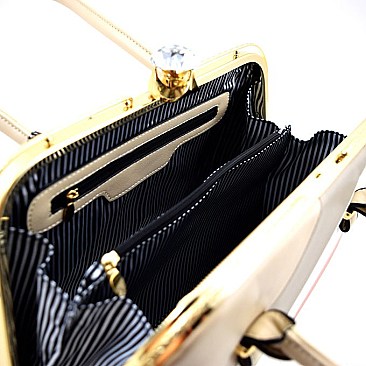 Stripe Quality Jewel-top Frame Satchel Shoulder Bag