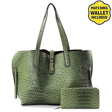 2 In 1 OSTRICH TOTE SET WITH WALLET