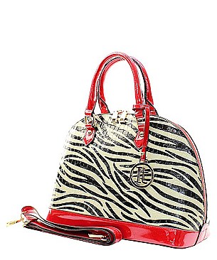 Zebra Print Patent Textured Doom Shape Satchel