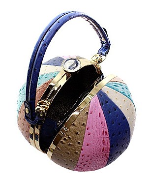 MULTI-COLORED OSTRICH PATCHWORK BALL-SHAPED LW2038A