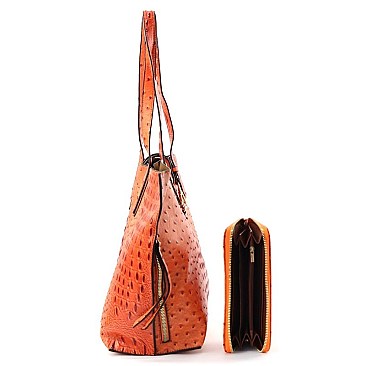 2 In 1 OSTRICH TOTE SET WITH WALLET