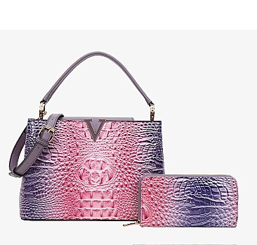 2 In1 Croc -V- Emblem Bucket Handbag with Wallet