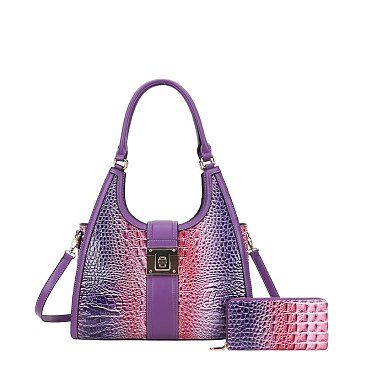 2- in-1 Embossed Tie/dye Croc Tote Set + Wallet LV