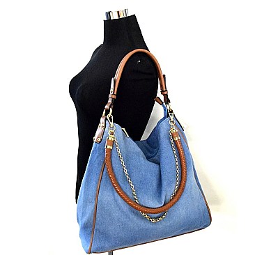 LB085-LP Woven Rope and Chain Decorated Denim Hobo