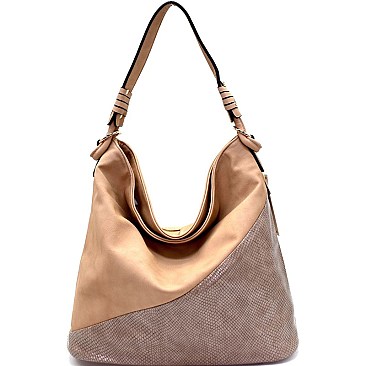 LB125-LP Snake Print Accent Silver-Tone Hardware Hobo