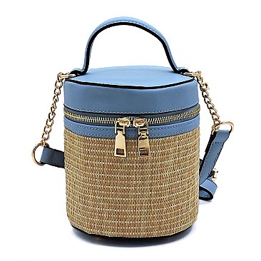 Fashion Straw Cylinder Crossbody Bag Satchel