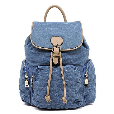 Quilted Denim Drawstring Backpack