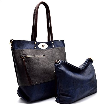 LD063-LP / 2 in 1 2 Tone Turn-lock Tote