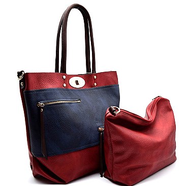 LD063-LP / 2 in 1 2 Tone Turn-lock Tote